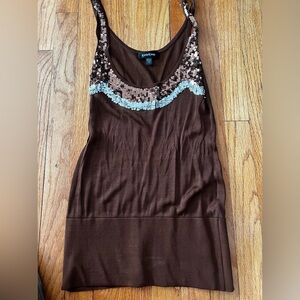 Bebe women’s semi sheer tank with sequined accents brown size XS NWOT